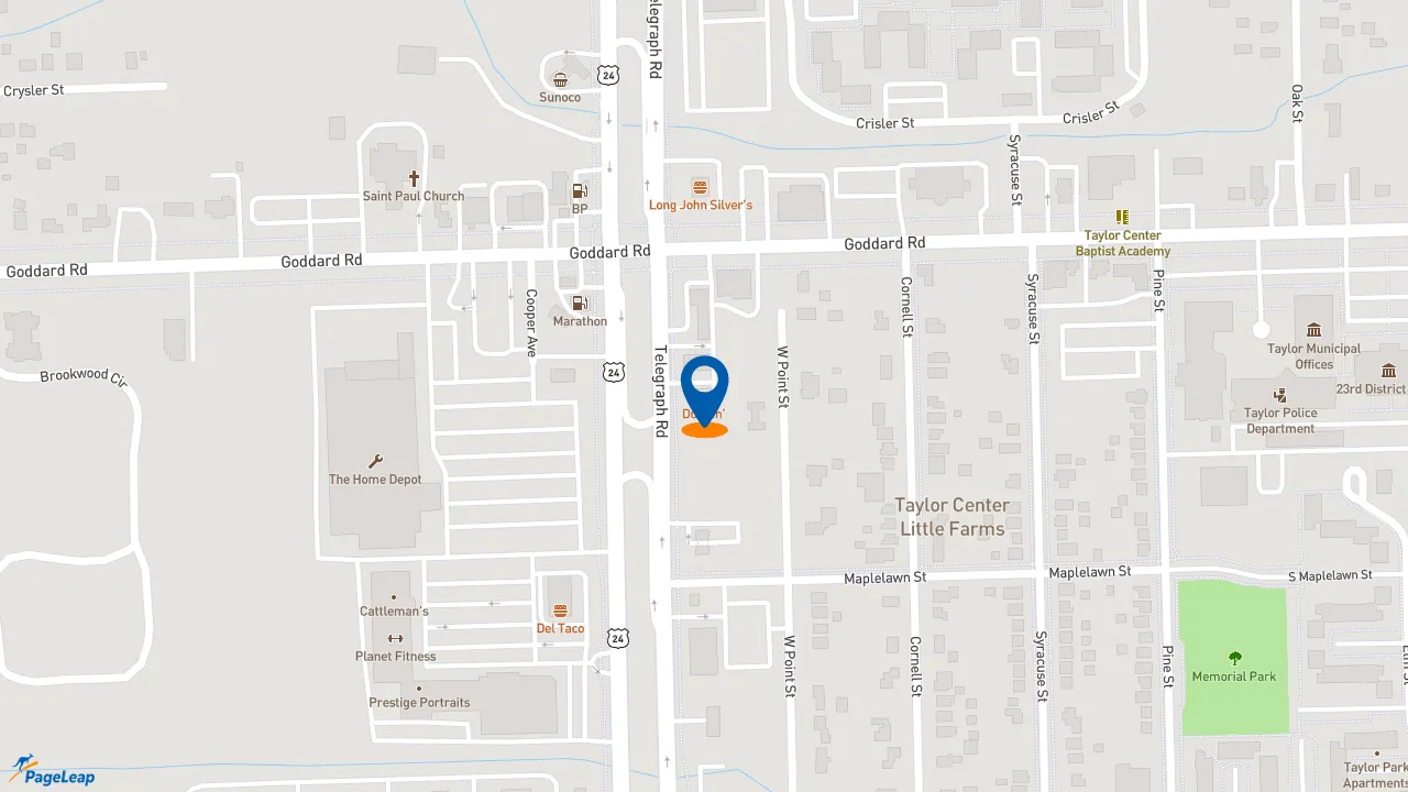 https://pageleap.com map showing location of Dunkin&#039; in Taylor.