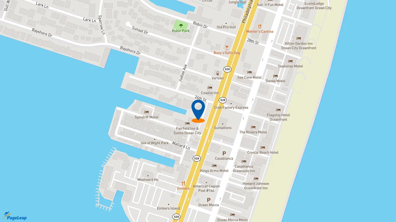 https://pageleap.com map showing location of Dunkin&#039; in Ocean City.