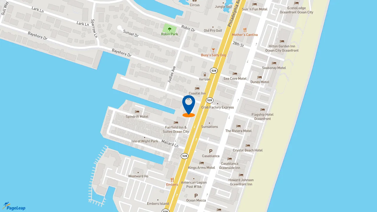 https://pageleap.com map showing location of Dunkin&#039; in Ocean City.