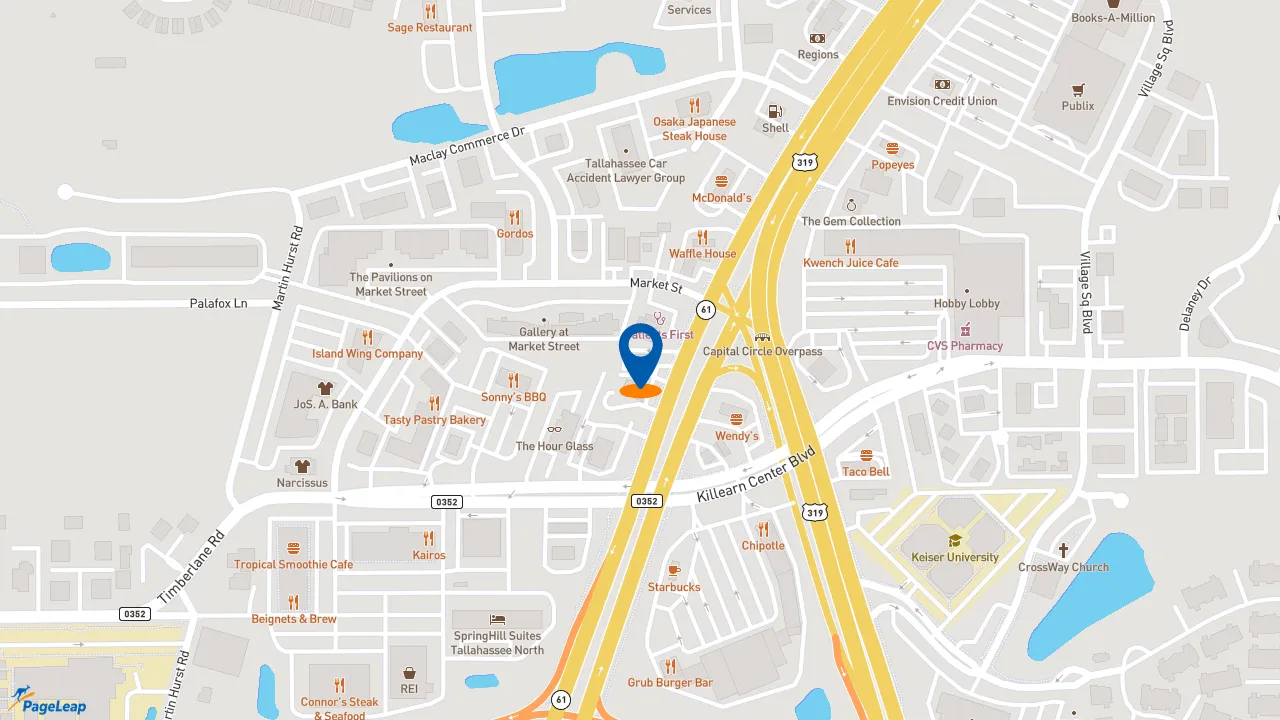 https://pageleap.com map showing location of Dunkin&#039; in Tallahassee.