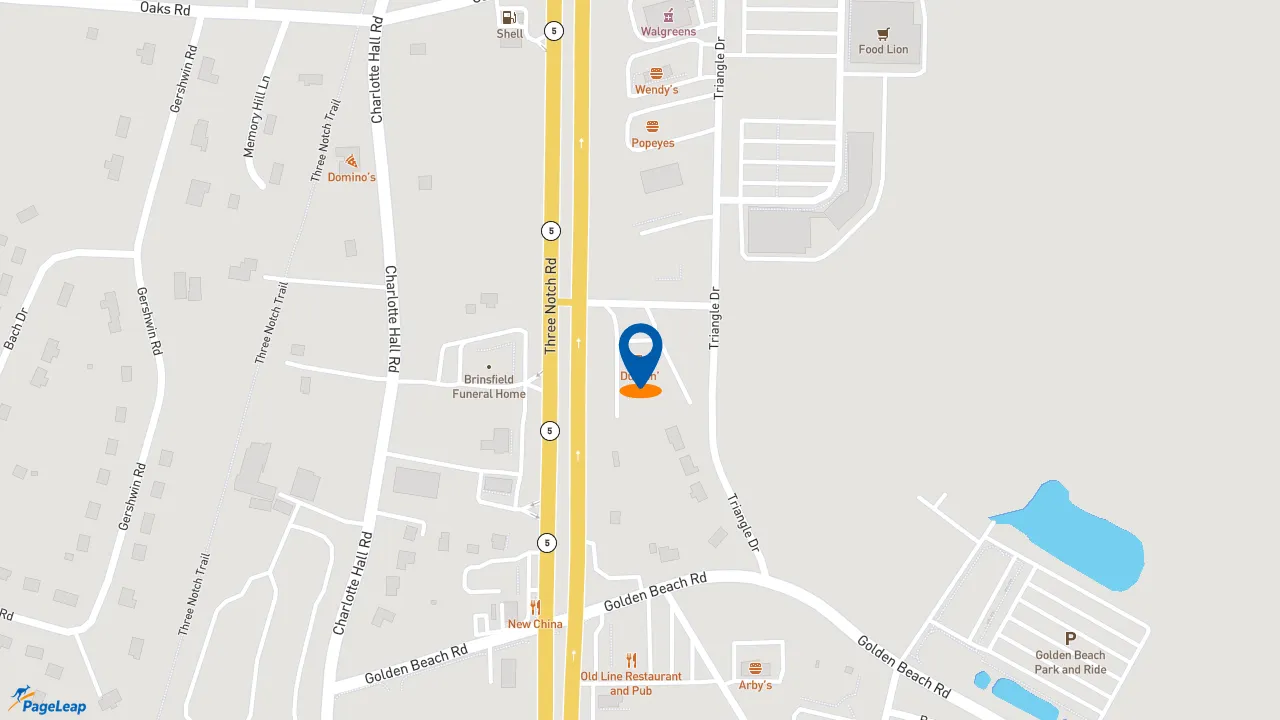 https://pageleap.com map showing location of Dunkin&#039; in Charlotte Hall.