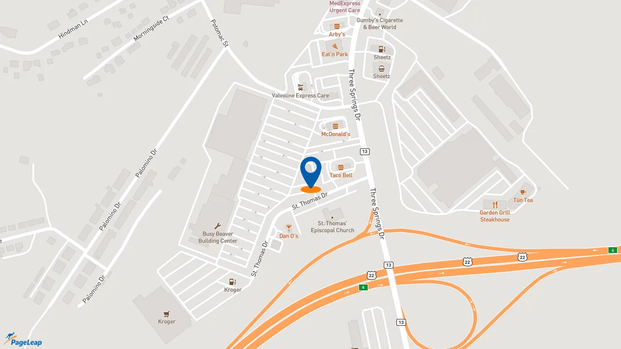 https://pageleap.com map showing location of Dunkin&#039; in Weirton.