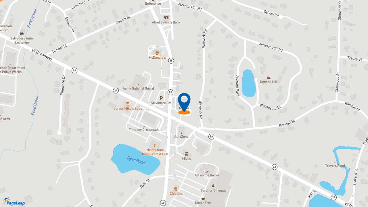 https://pageleap.com map showing location of Dunkin&#039; in Gardner.