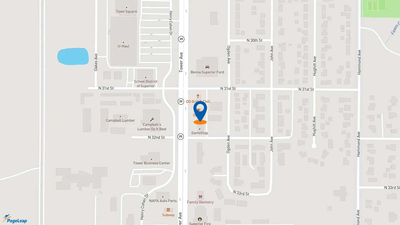 https://pageleap.com map showing location of Dunkin&#039; in Superior.