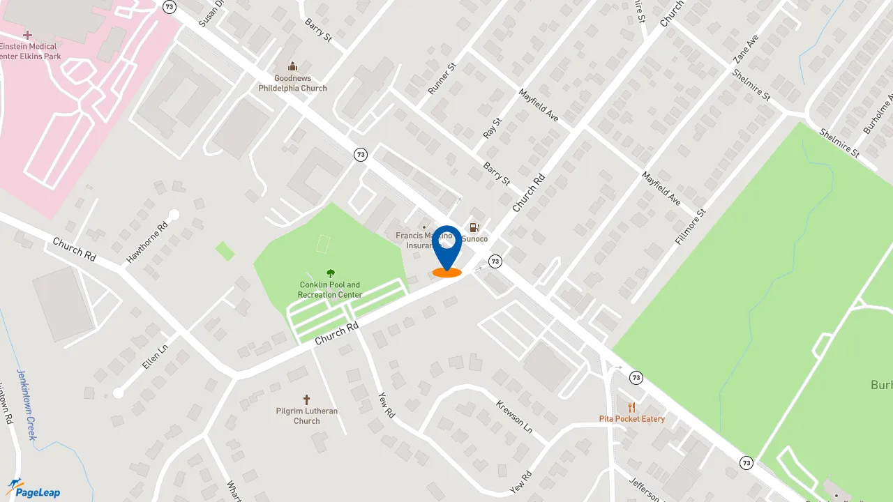 https://pageleap.com map showing location of Dunkin&#039; in Elkins Park.