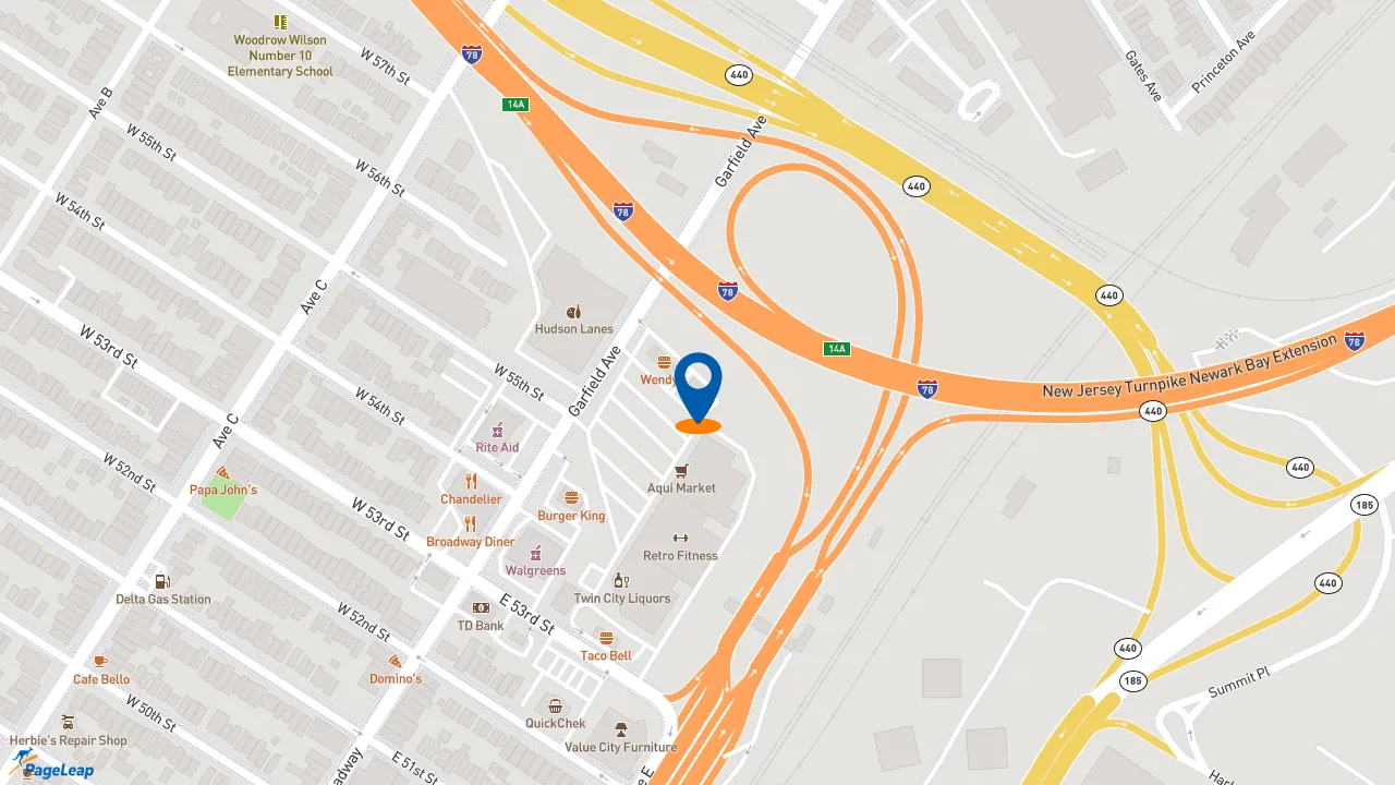 https://pageleap.com map showing location of Dunkin&#039; in Jersey City.
