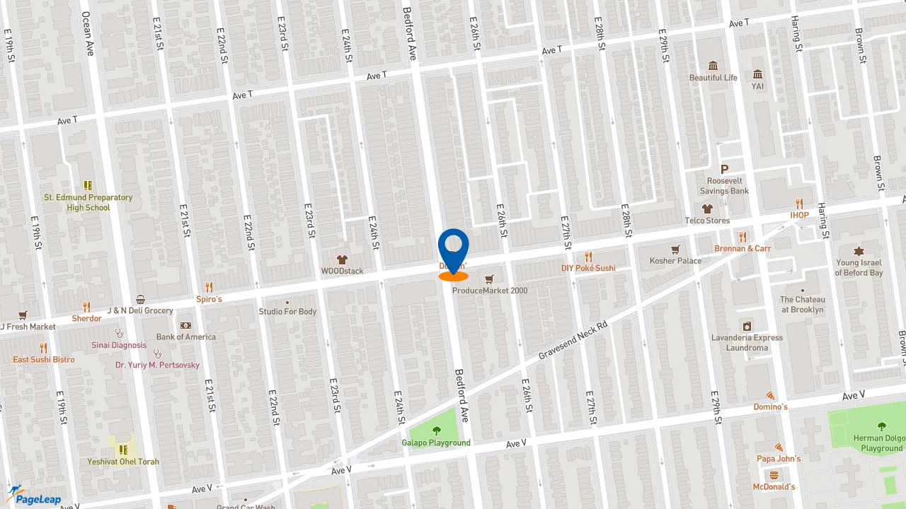 https://pageleap.com map showing location of Dunkin&#039; in Brooklyn.