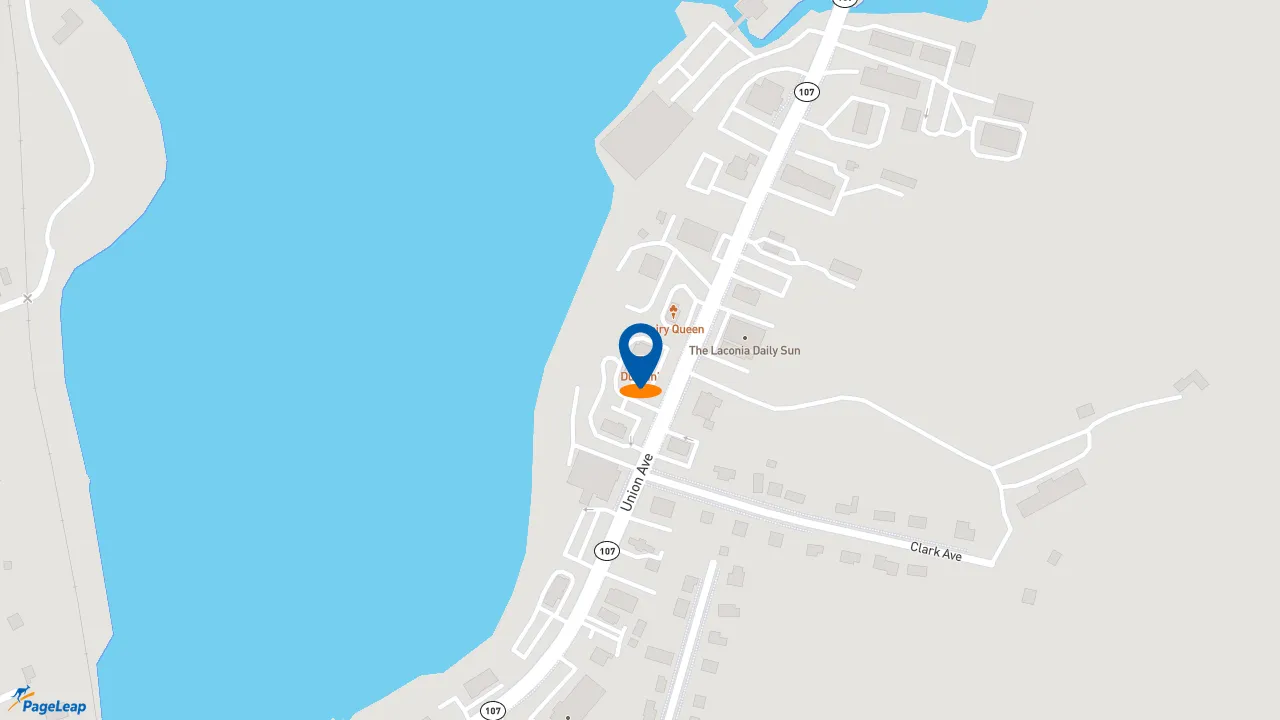 https://pageleap.com map showing location of Dunkin&#039; in Laconia.