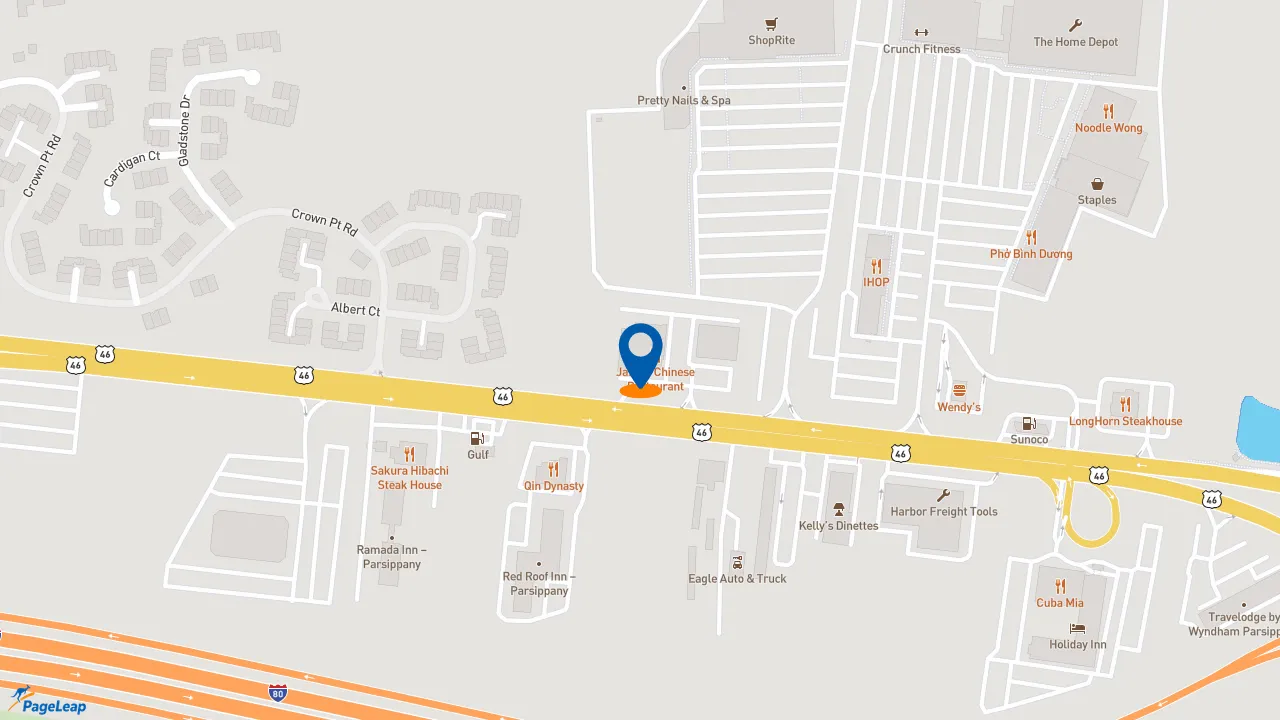 https://pageleap.com map showing location of Dunkin&#039; in Parsippany Troy Hills.