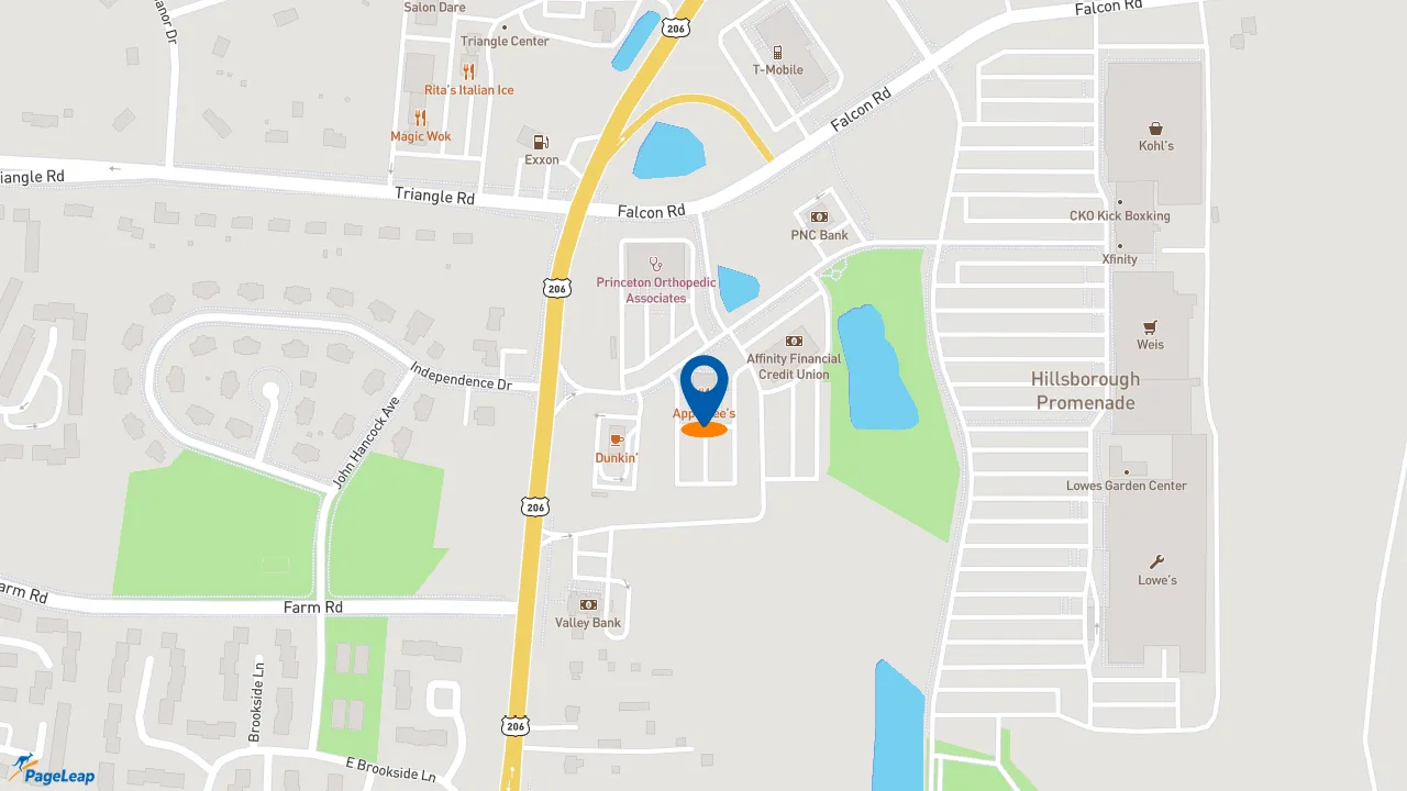 https://pageleap.com map showing location of Dunkin&#039; in Hillsborough Township.