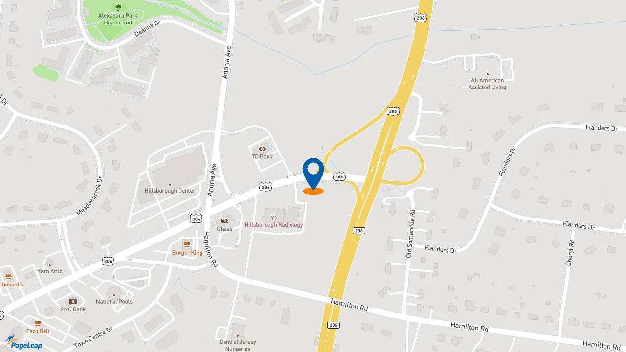 https://pageleap.com map showing location of Dunkin&#039; in Hillsborough Township.