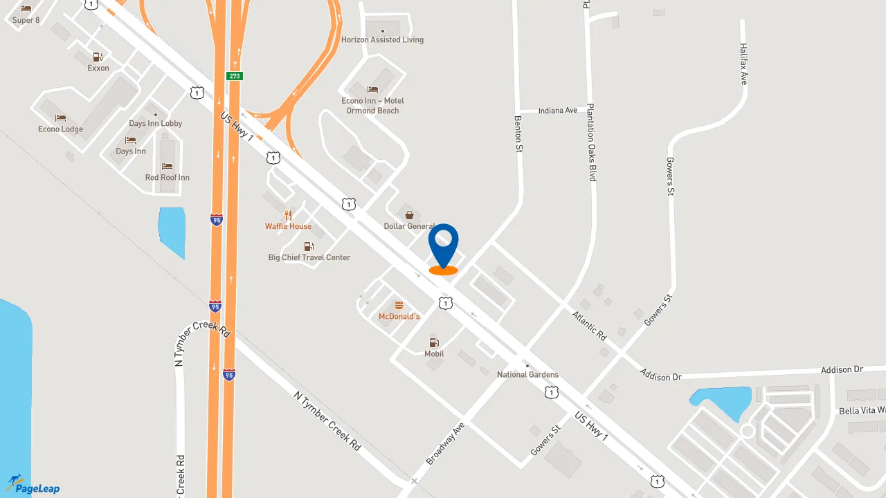 https://pageleap.com map showing location of Dunkin&#039; in Ormond Beach.