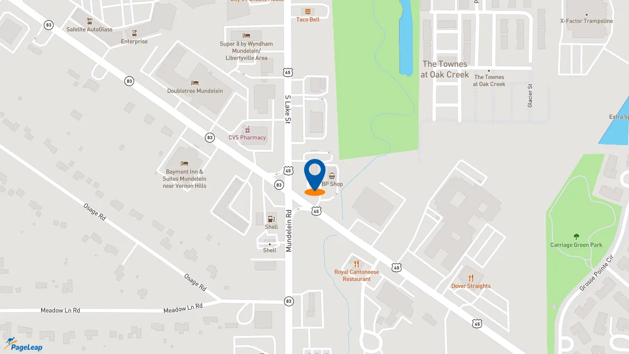 https://pageleap.com map showing location of Dunkin&#039; in Mundelein.