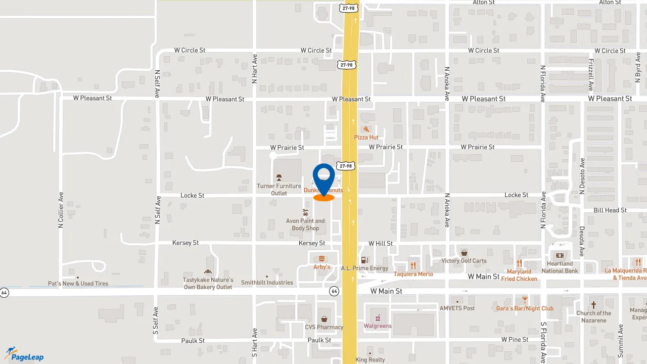 https://pageleap.com map showing location of Dunkin&#039; in Avon Park.