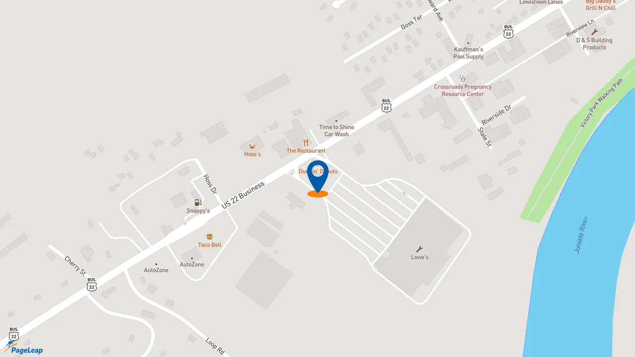 https://pageleap.com map showing location of Dunkin&#039; in Lewistown.