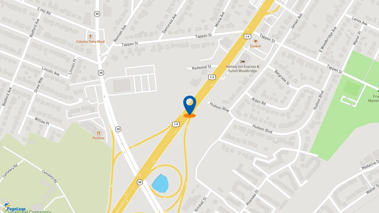 https://pageleap.com map showing location of Dunkin&#039; in Woodbridge Township.