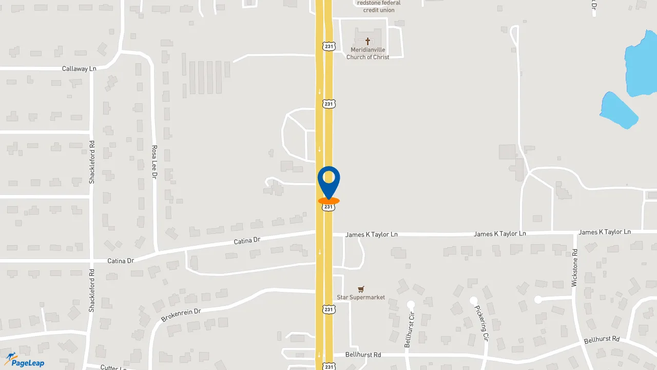 https://pageleap.com map showing location of Dunkin&#039; in Meridianville.