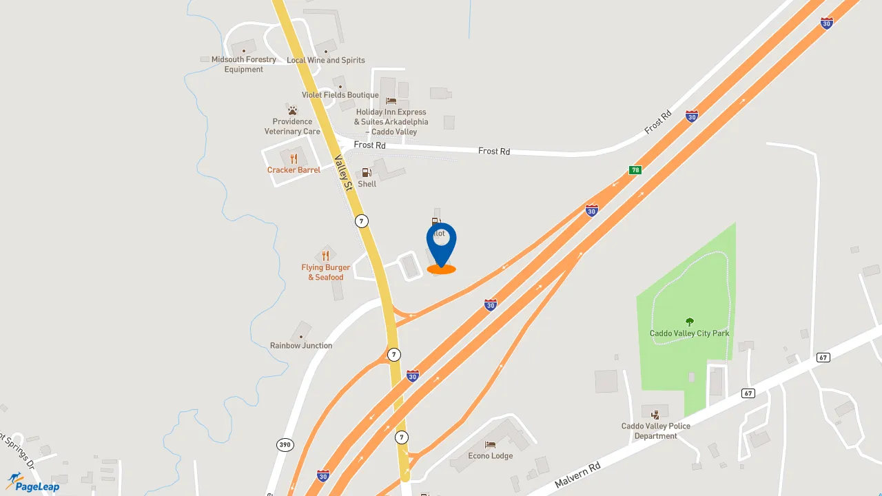 https://pageleap.com map showing location of Dunkin&#039; in Caddo Valley.