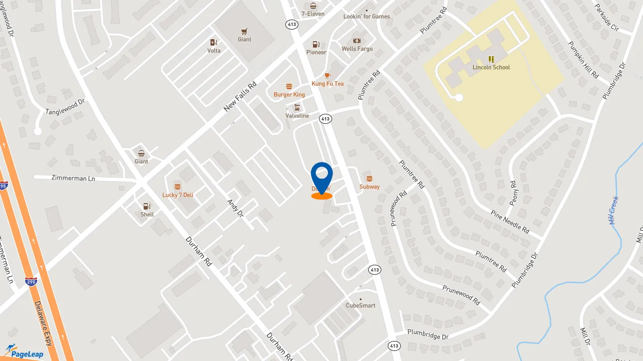 https://pageleap.com map showing location of Dunkin&#039; in Bristol Township.
