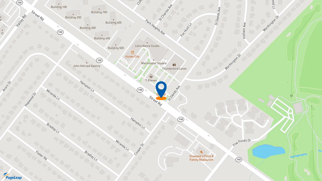 https://pageleap.com map showing location of Dunkin&#039; in Warminster.
