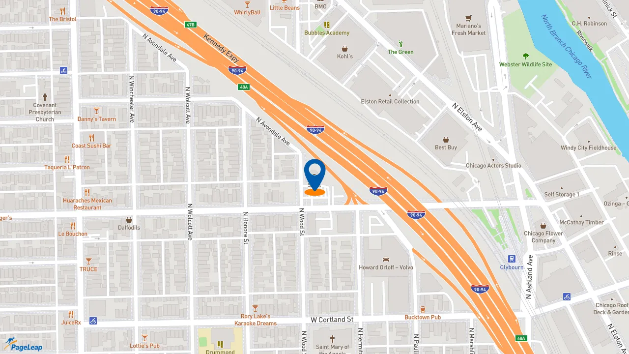 https://pageleap.com map showing location of Dunkin&#039; in Chicago.