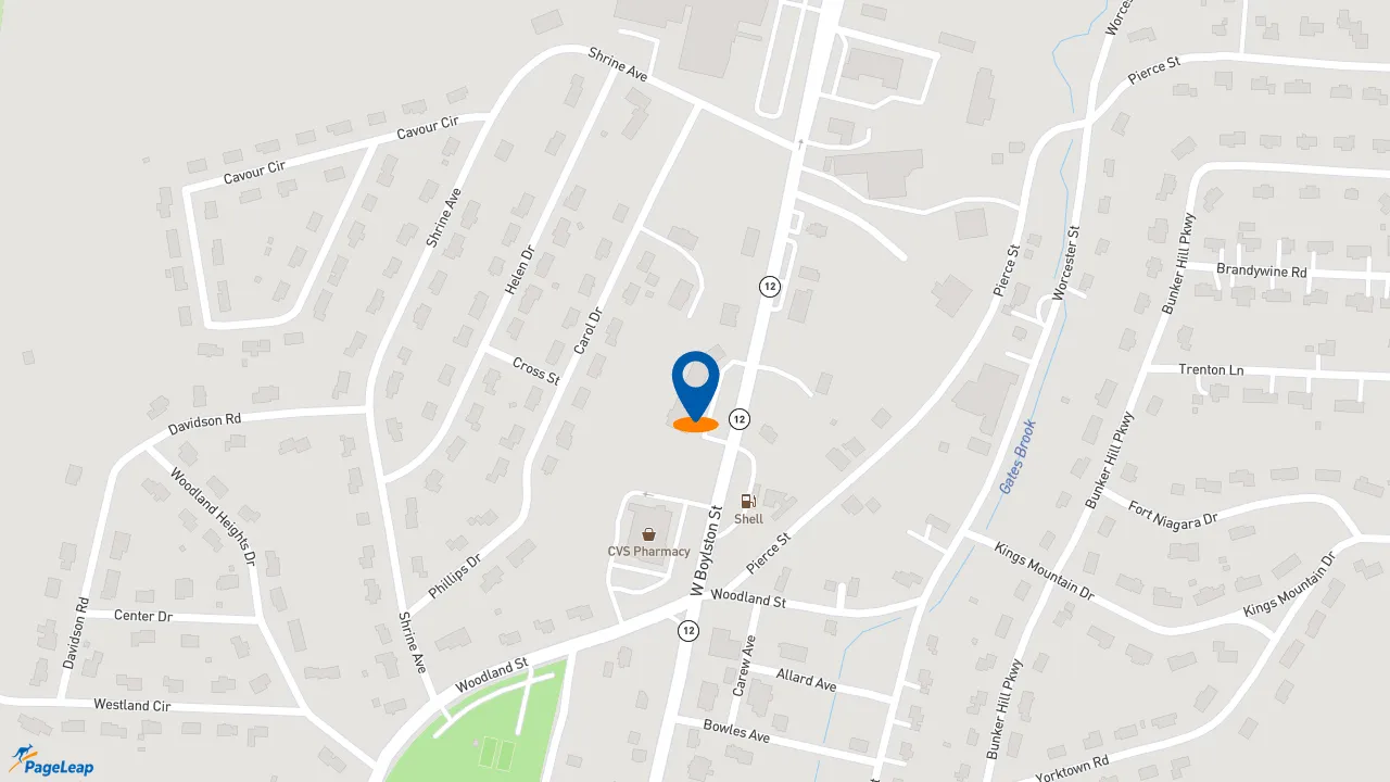 https://pageleap.com map showing location of Dunkin&#039; in West Boylston.