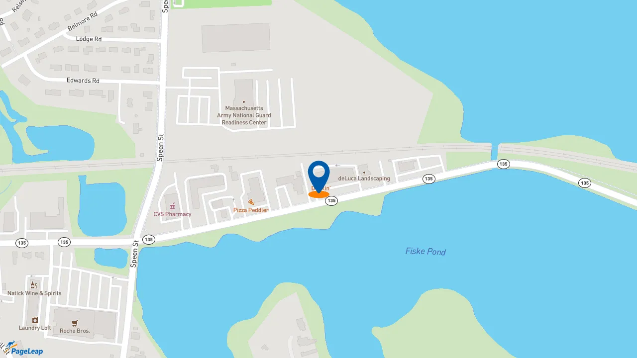 https://pageleap.com map showing location of Dunkin&#039; in Natick.
