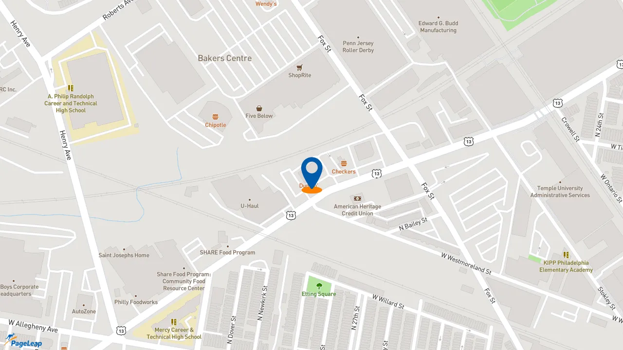 https://pageleap.com map showing location of Dunkin&#039; in Philadelphia.