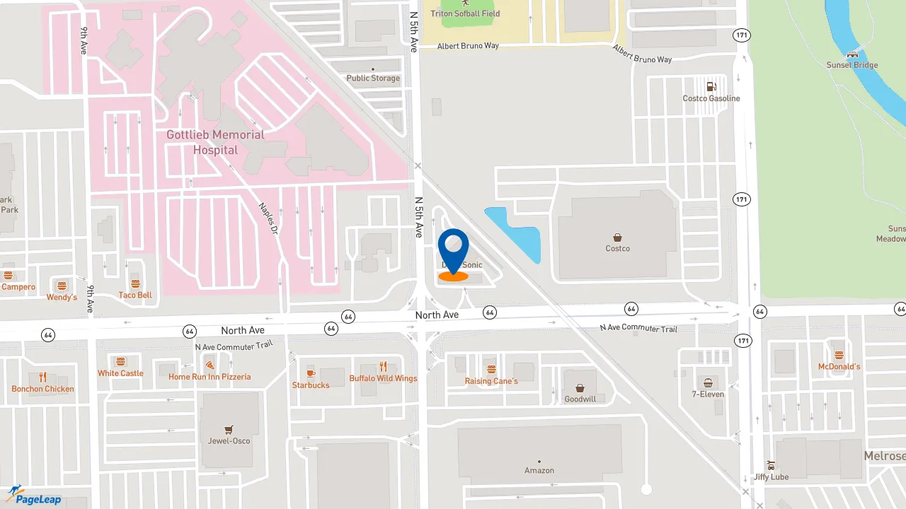 https://pageleap.com map showing location of Dunkin&#039; in Melrose Park.