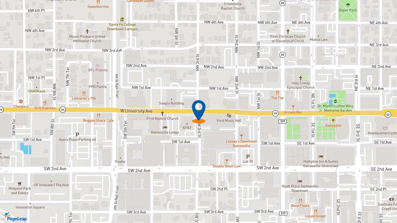 https://pageleap.com map showing location of Dunkin&#039; in Gainesville.