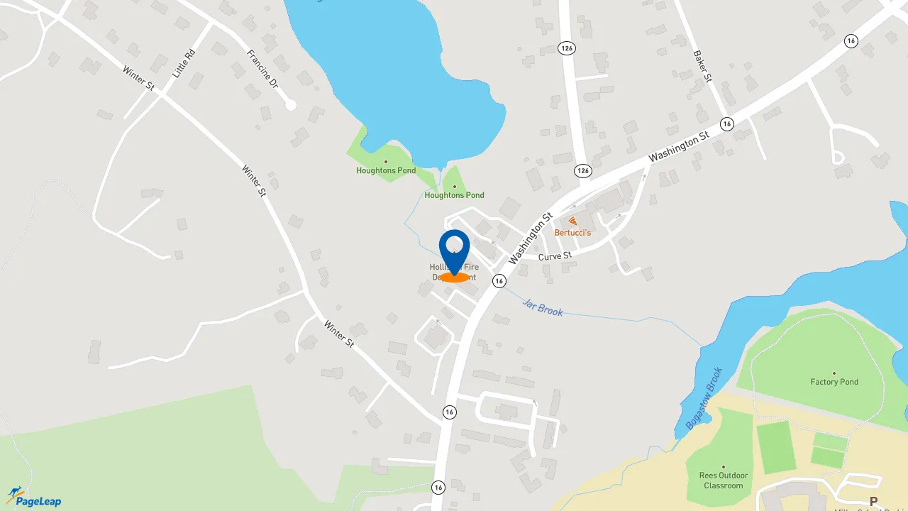 https://pageleap.com map showing location of Dunkin&#039; in Holliston.