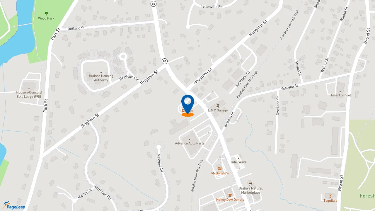 https://pageleap.com map showing location of Dunkin&#039; in Hudson.