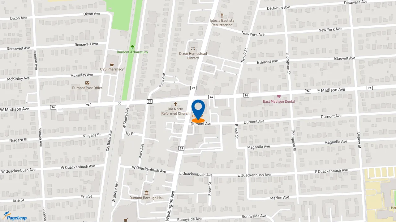 https://pageleap.com map showing location of Dunkin&#039; in Dumont.