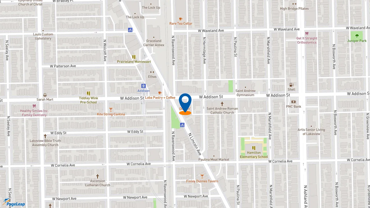 https://pageleap.com map showing location of Dunkin&#039; in Chicago.