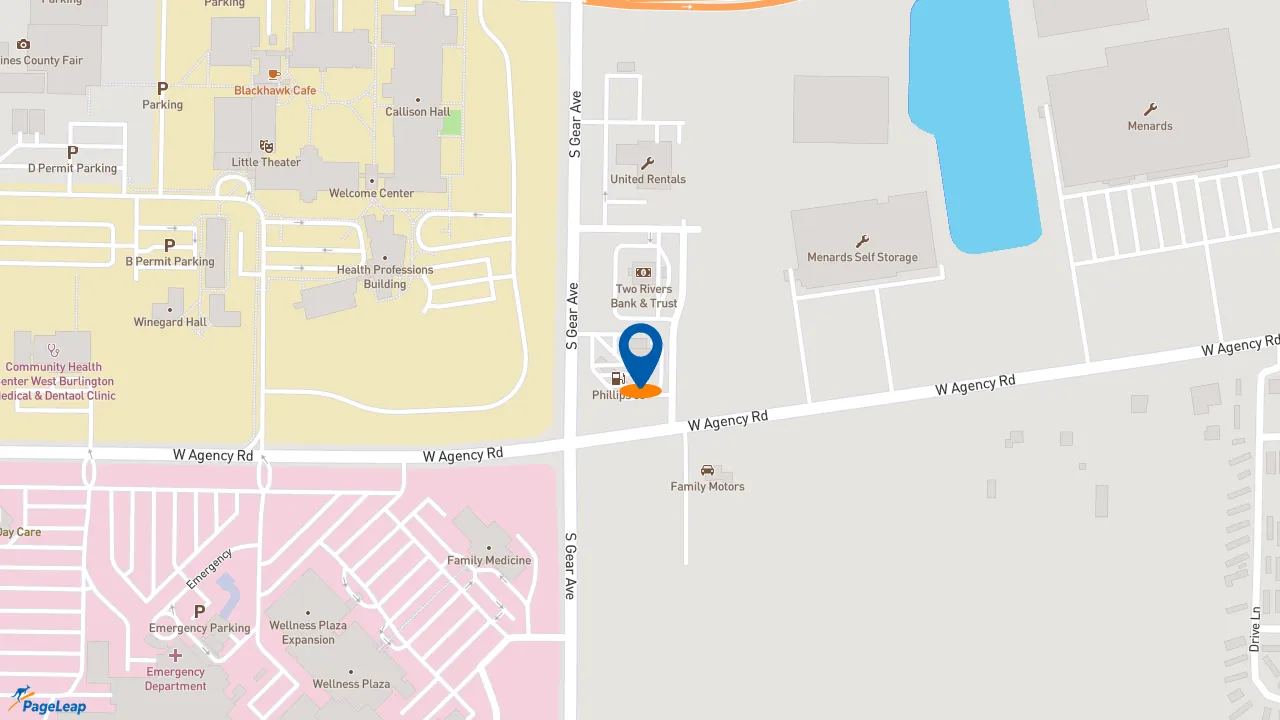 https://pageleap.com map showing location of Dunkin&#039; in West Burlington.