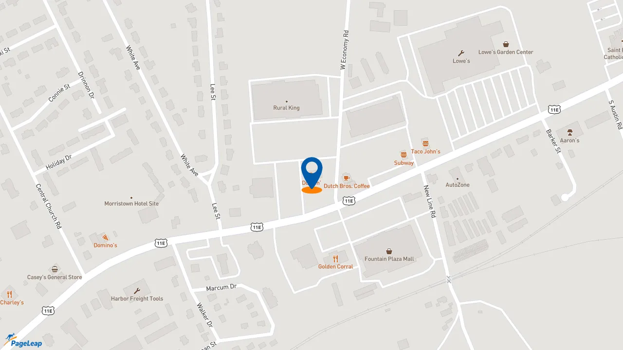 https://pageleap.com map showing location of Dunkin&#039; in Morristown.