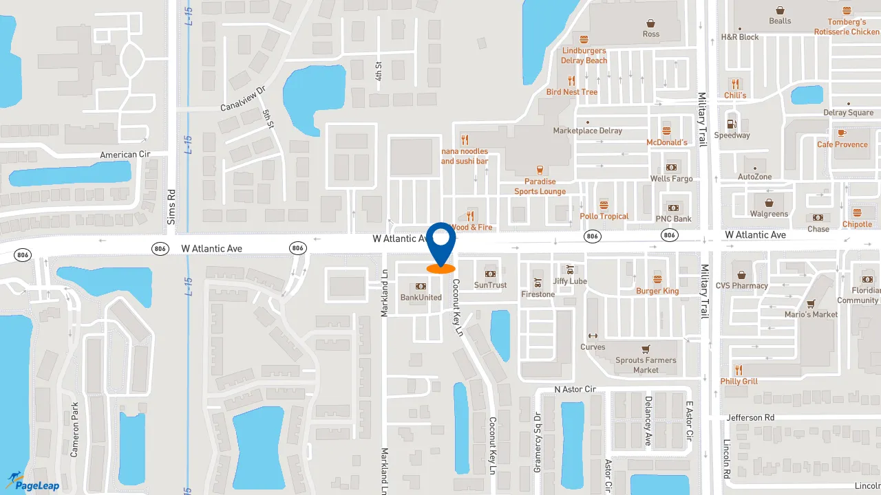 https://pageleap.com map showing location of Dunkin&#039; in Delray Beach.