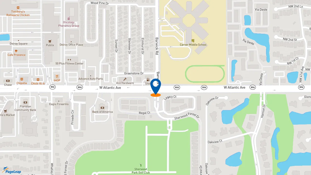 https://pageleap.com map showing location of Dunkin&#039; in Delray Beach.