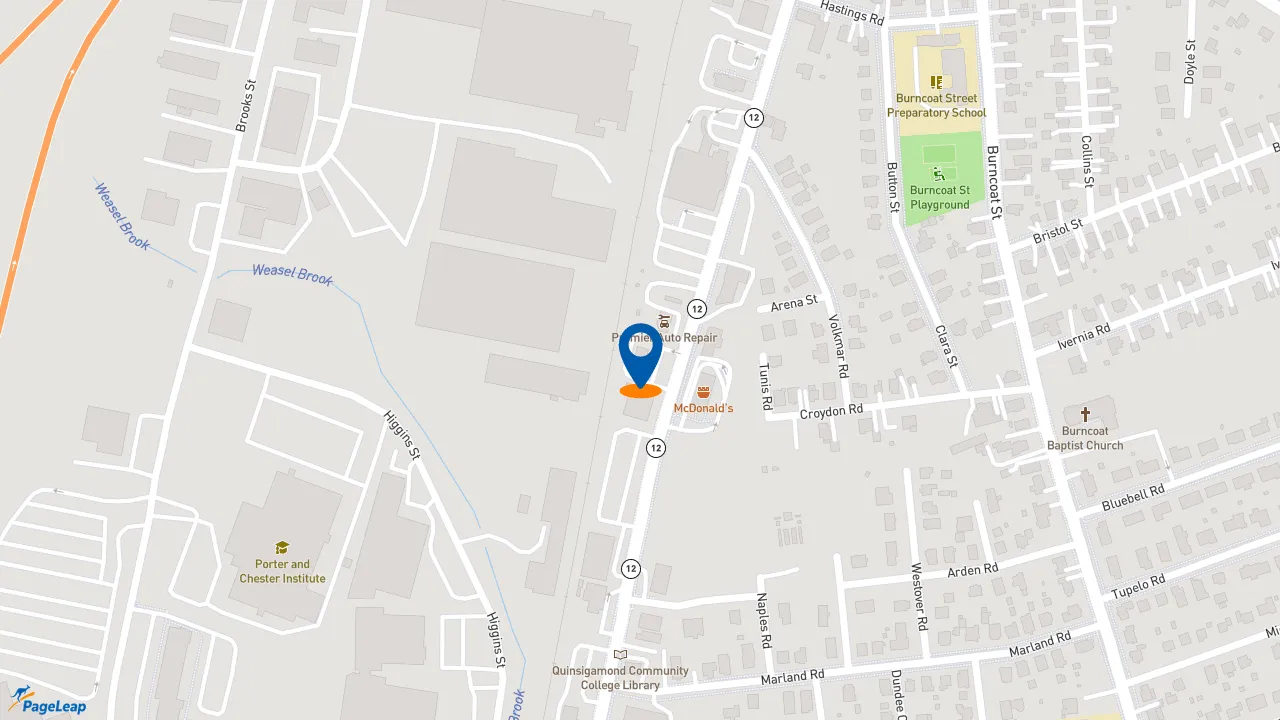 https://pageleap.com map showing location of Dunkin&#039; in Worcester.