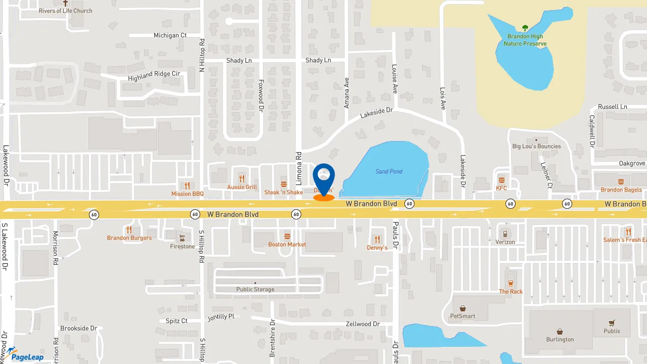https://pageleap.com map showing location of Dunkin&#039; in Brandon.