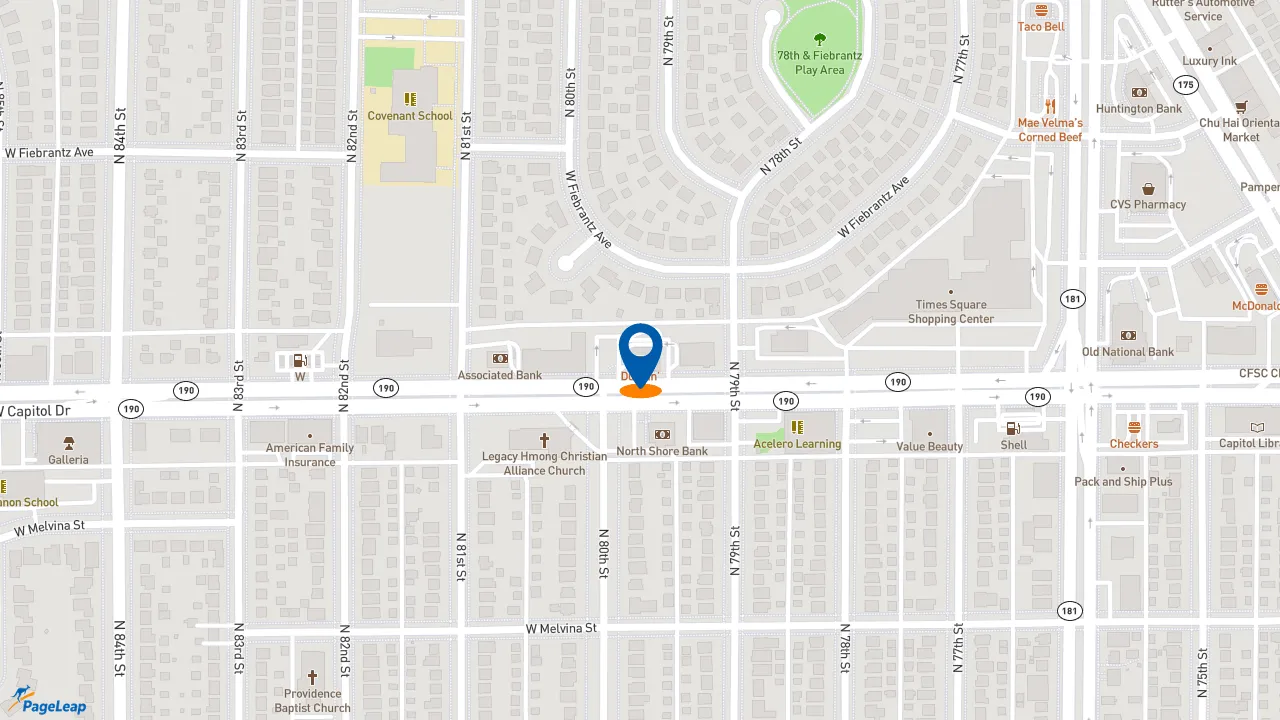 https://pageleap.com map showing location of Dunkin&#039; in Milwaukee.