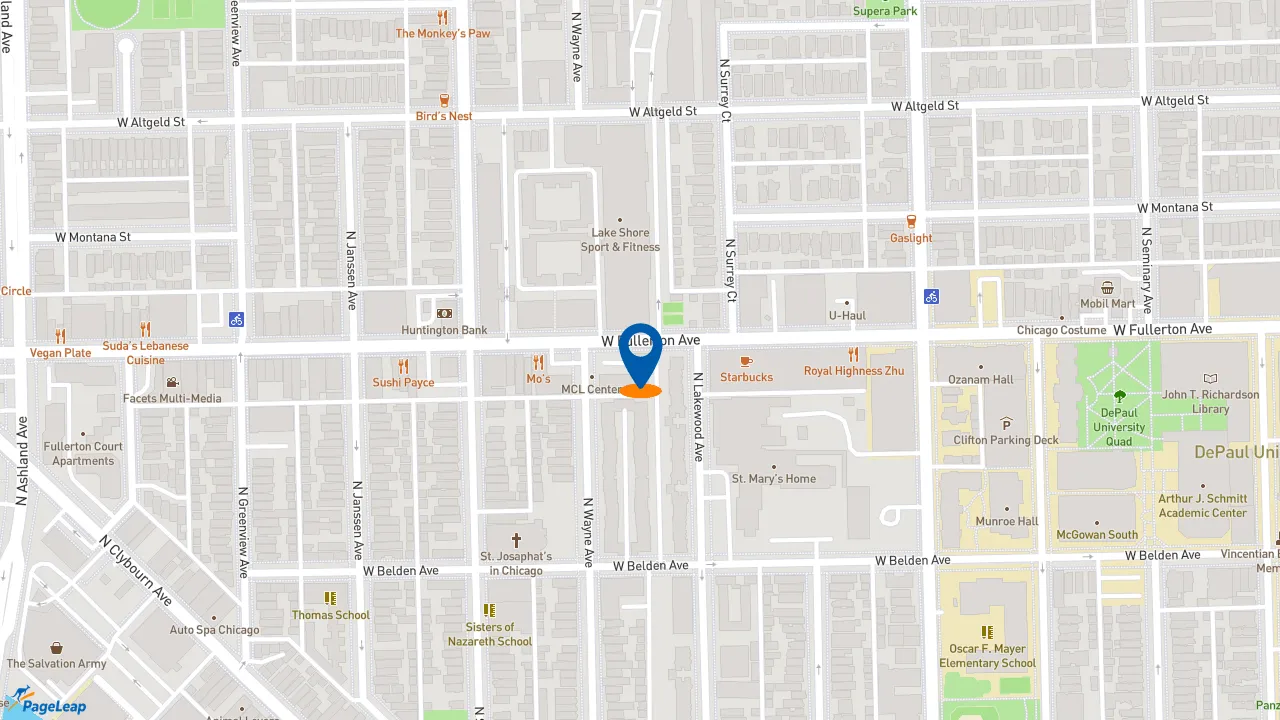 https://pageleap.com map showing location of Dunkin&#039; in Chicago.