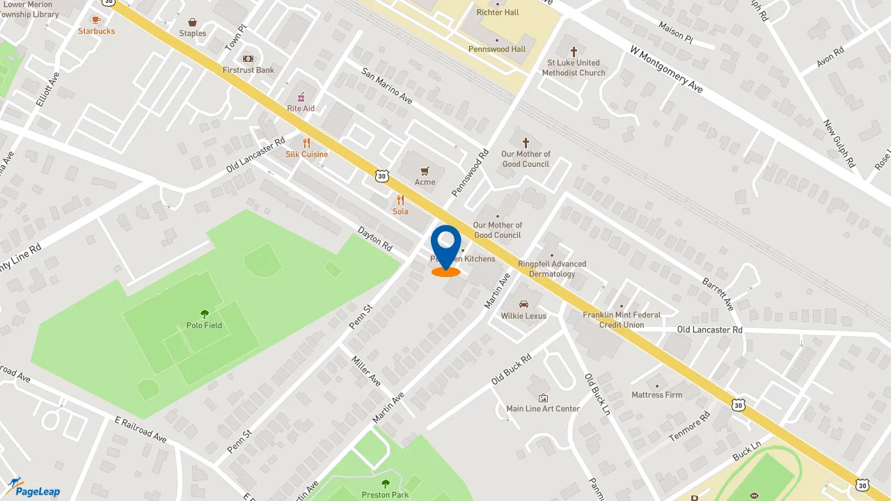 https://pageleap.com map showing location of Dunkin&#039; in Haverford Township.