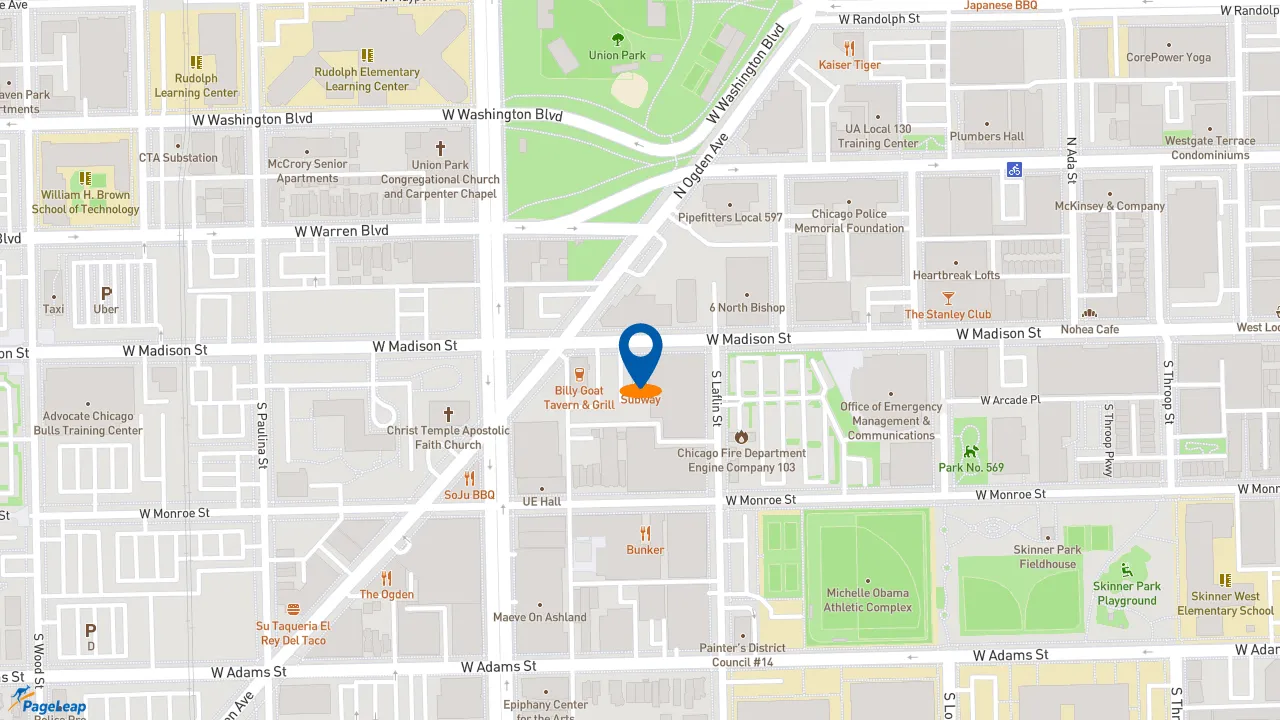 https://pageleap.com map showing location of Dunkin&#039; in Chicago.