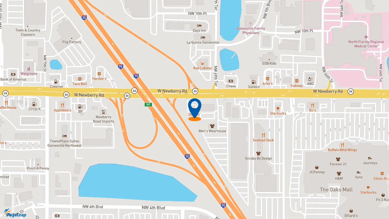 https://pageleap.com map showing location of Dunkin&#039; in Gainesville.
