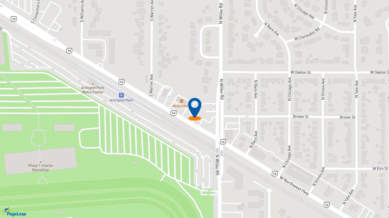 https://pageleap.com map showing location of Dunkin&#039; in Arlington Heights.