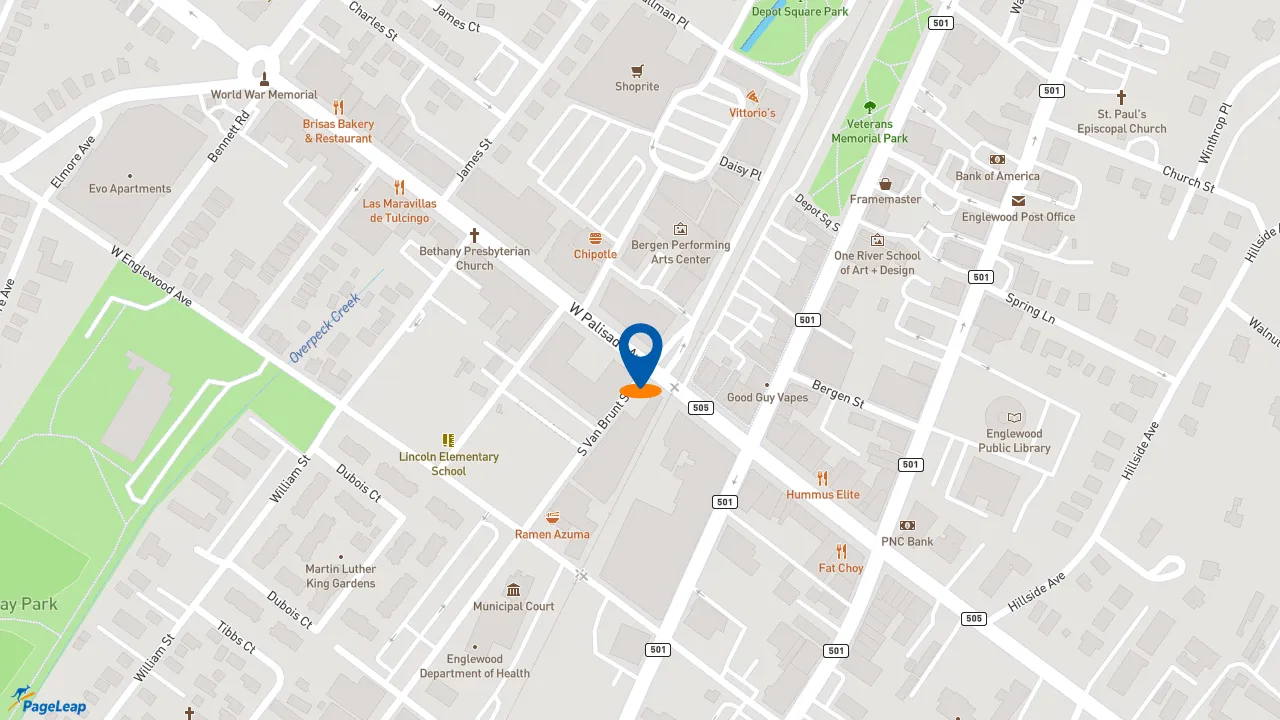 https://pageleap.com map showing location of Dunkin&#039; in Englewood.