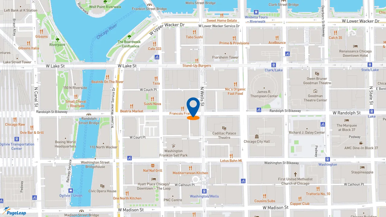 https://pageleap.com map showing location of Dunkin&#039; in Chicago.