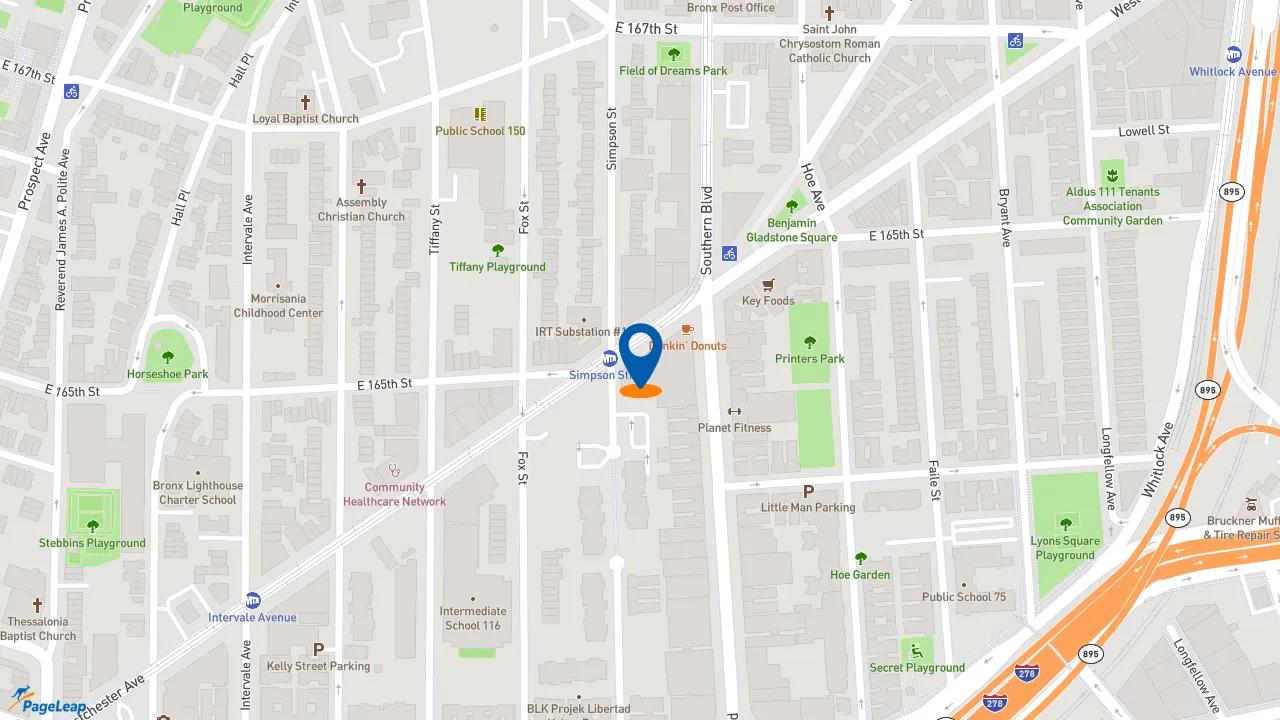 https://pageleap.com map showing location of Dunkin&#039; in City Of New York.
