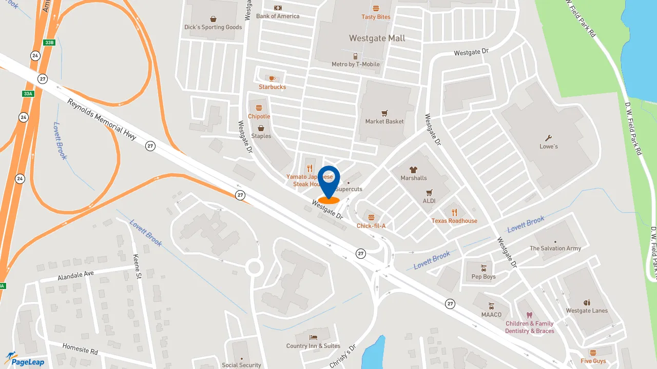 https://pageleap.com map showing location of Dunkin&#039; in Brockton.
